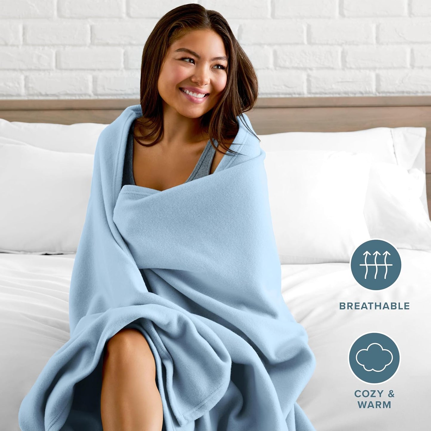 Bare Home Polar Fleece Blanket - King Size - Warm & Cozy - Premium Lightweight Blanket for Bed, Sofa, Camping, Travel & Cold Nights (Light Blue)