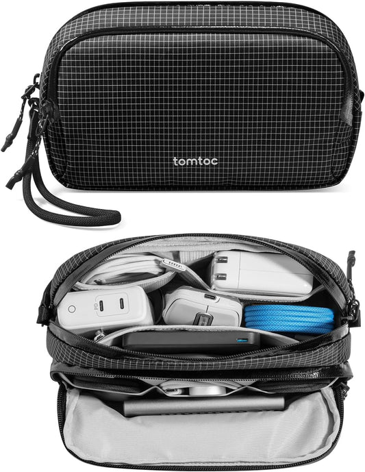 tomtoc Electronic Organizer Travel Case Performance, Water Resistant Dual Compartment Cable Organization Storage Bag for Charger, Cord, Phone, Hard Drive, Power Bank, Accessories Travel Essentials