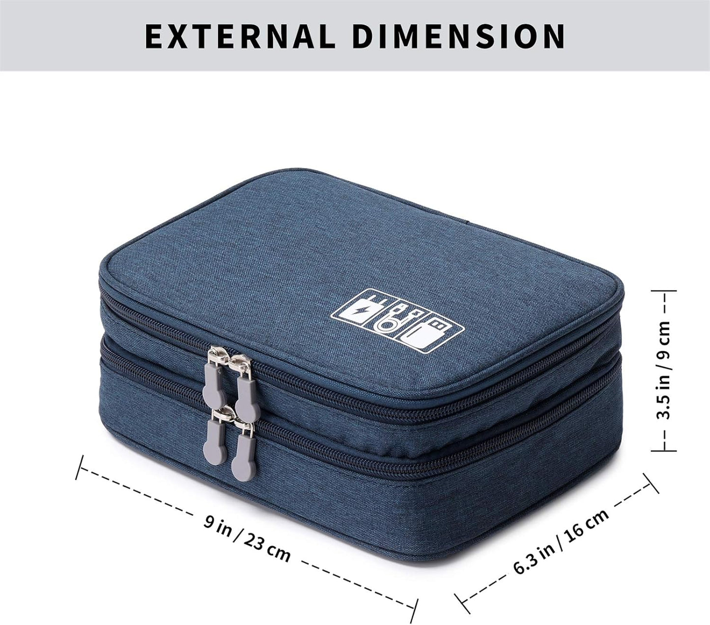 Lanola Travel Cable Organizer Bag, Electronic Accessories Case Portable Double Layer Cable Storage Bag for Cord,phone,Charger, Flash Drive, Phone, SD Card,Personal Items - (Dark Blue)