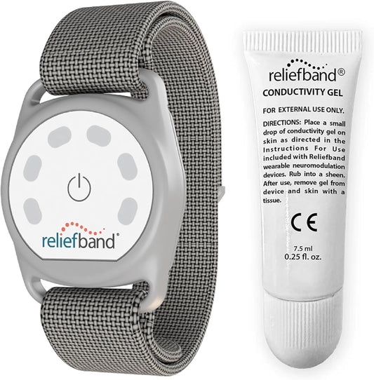 Reliefband New Sport Anti-Nausea Wristband | Waterproof | Nausea & Vomiting Relief for Motion Sickness, & Morning Sickness | Drug & Side Effect Free, Long Lasting, Fast-Acting (Grey, 1 Extra Gel Tube)
