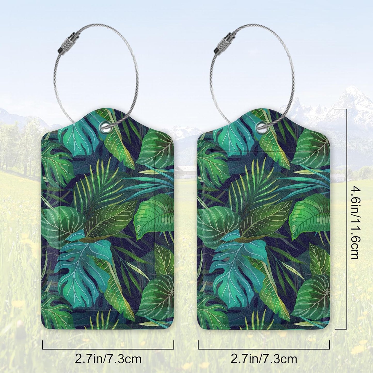Summer Luggage Tag for Suitcase,Green Palm Leaves Tropical Plants Unique Travel Tags with Privacy Cover ID Label & Stainless Steel Loop for Men Women