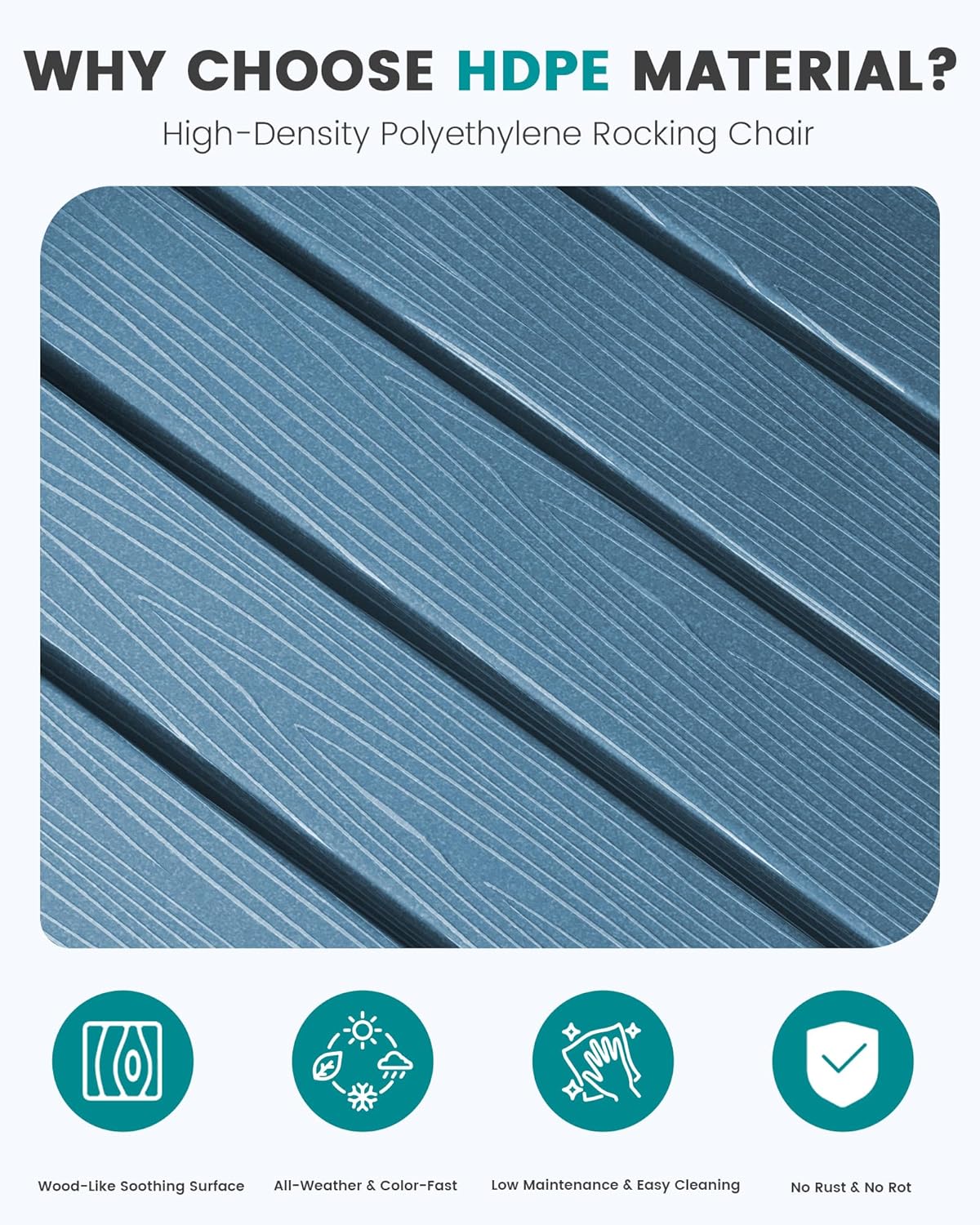 SERWALL Outdoor Rocking Chair Set of 2, HDPE Patio Rocking Chair All-Weather Porch Rocker for Balcony, Yard, Blue