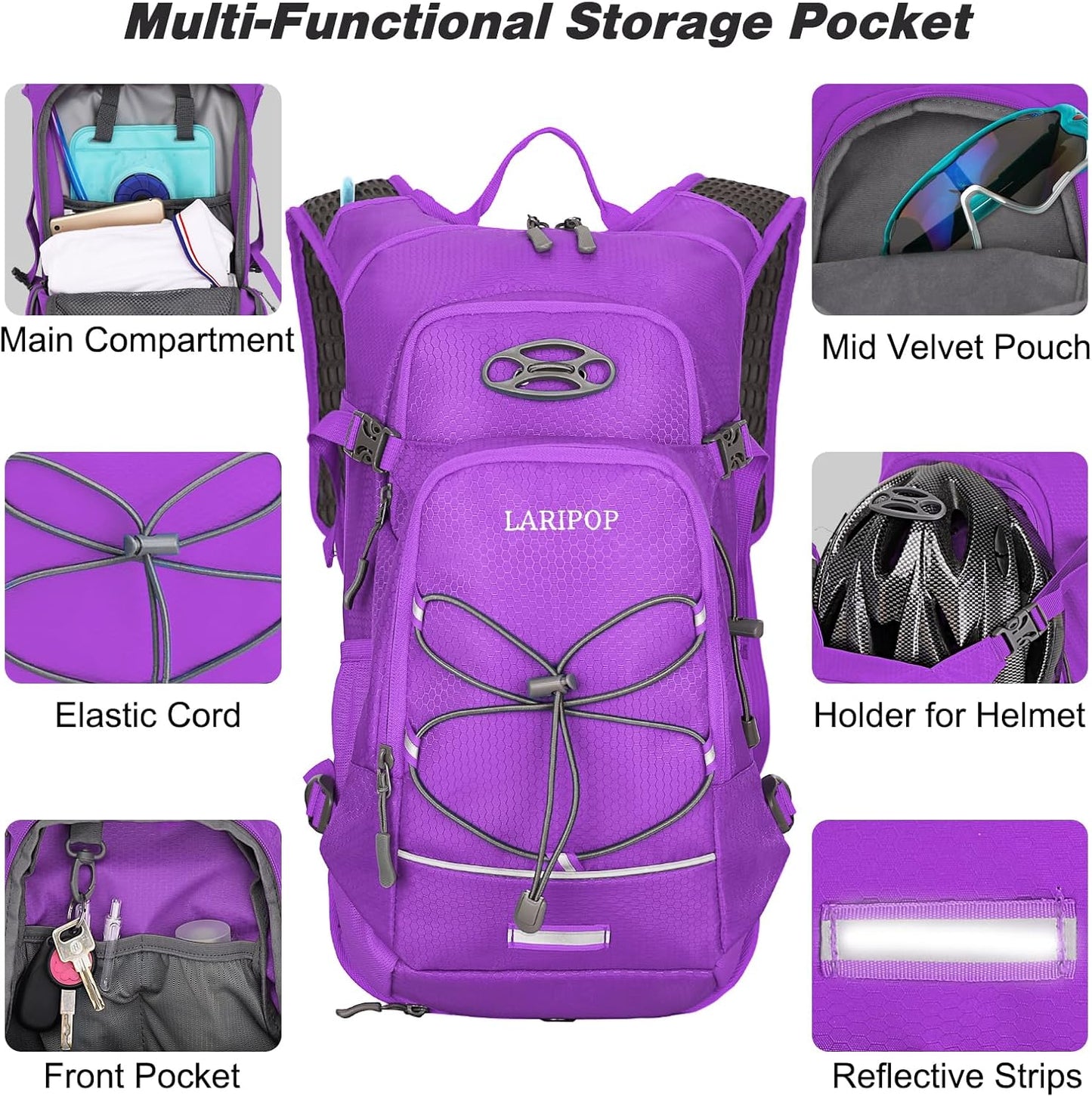 LARIPOP Hydration Backpack, 18L Hiking Backpack with 2L Water Bladder, Lightweight Water Pack for Cycling, Hiking, Biking