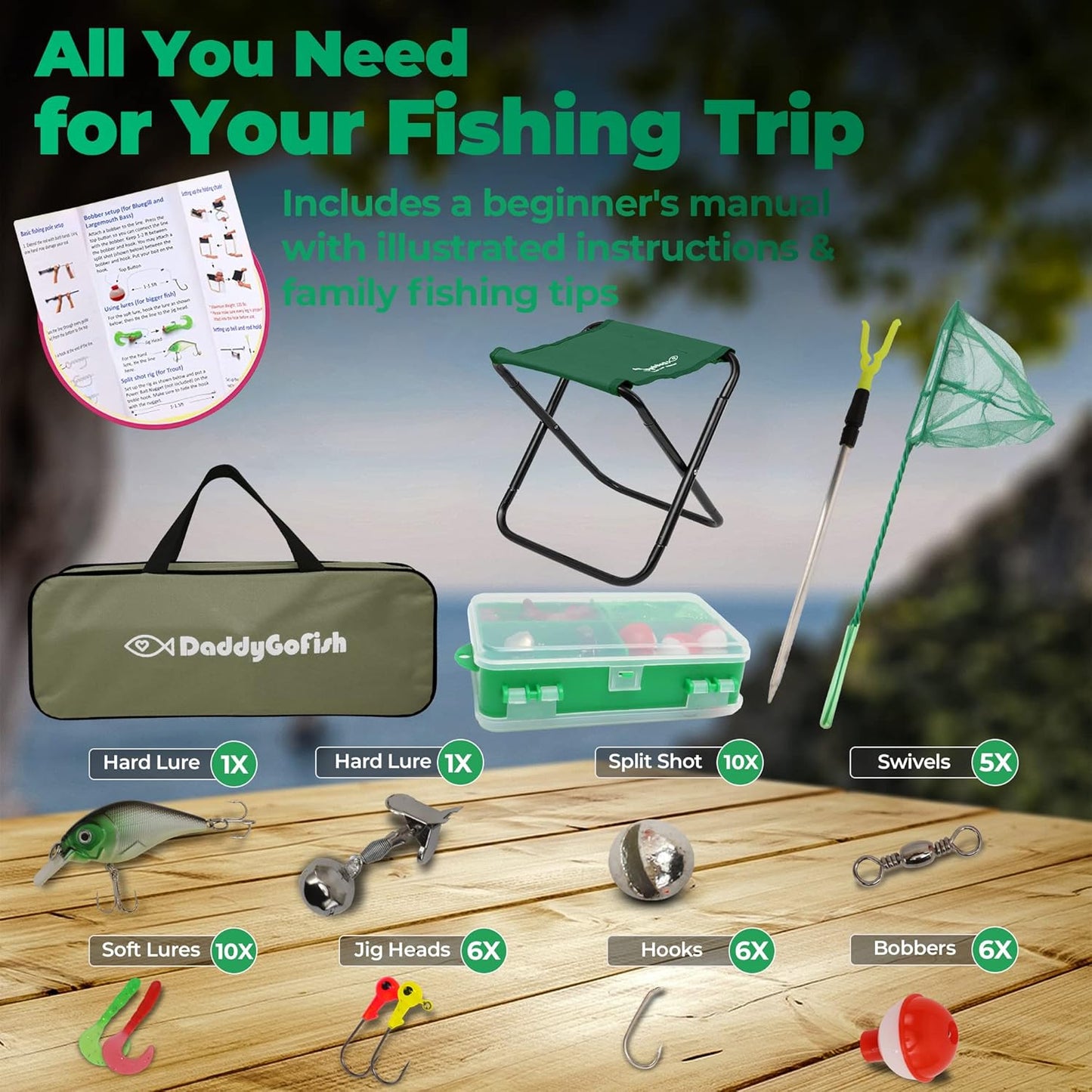 DaddyGoFish Kids Fishing Pole - Rod Reel Combo Tackle Box Starter Set - First Year Small Gear Kit for Boys Girls Toddler Youth Age Beginner Little Children