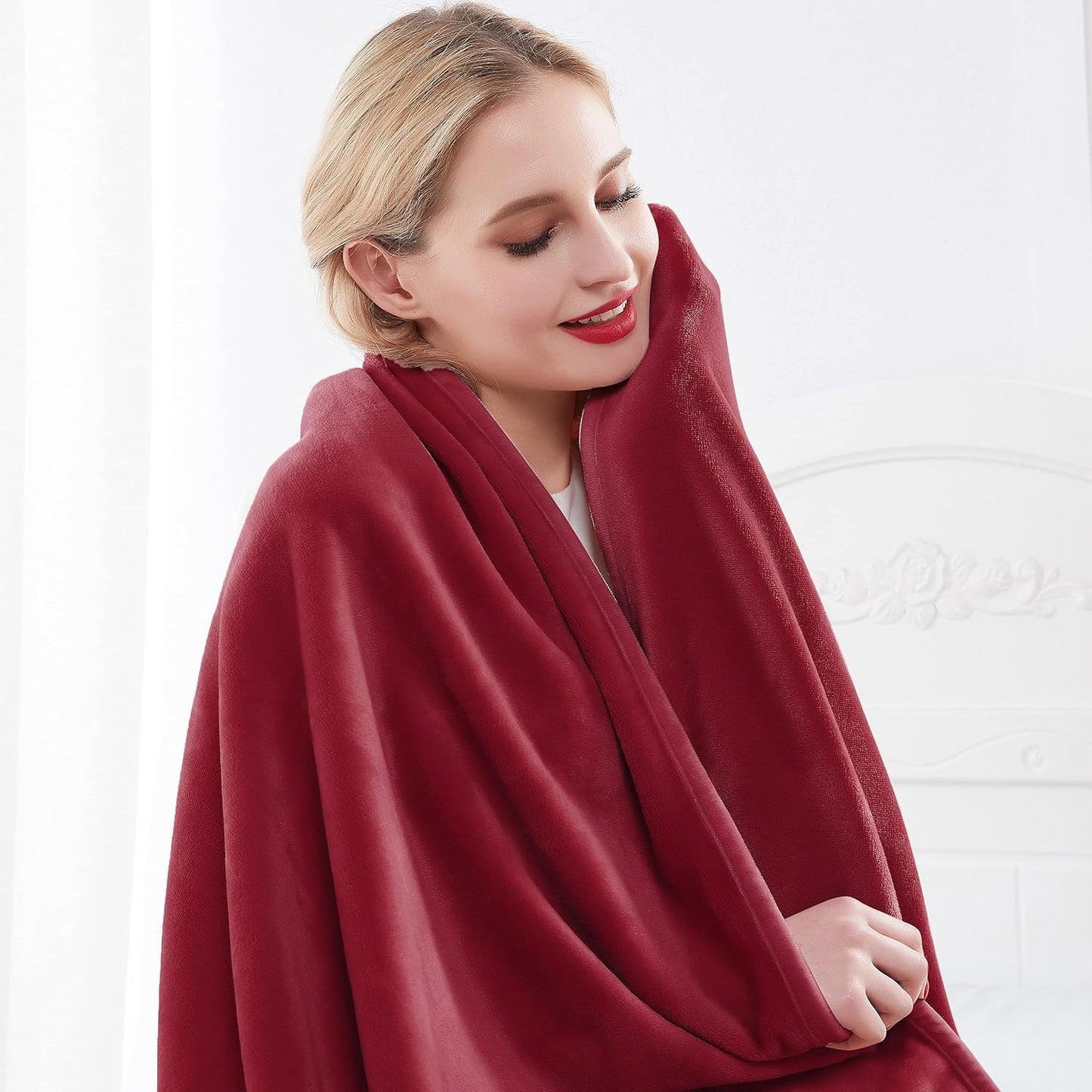 Surii Home Luxury Microfiber Flannel Blanket, Super Soft, Warm, Cozy, Fluffy, and Breathable, Perfect Throws for Bed, Couch, Sofa, for All Season Use. 350GSM Travel Size 50x60 Inches (Burgundy)