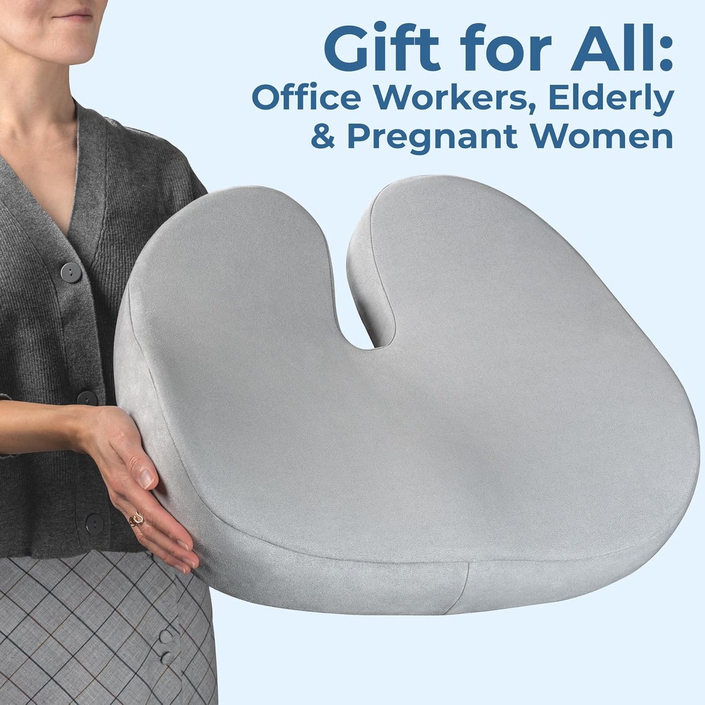 5 STARS UNITED Seat Cushion for Tailbone Pain Relief – Large Memory Foam Cushion for Coccyx, Hip, Sciatica & Post-Surgery Recovery – Wheelchair, Car, Desk, Gaming & Office Chairs, Light Gray