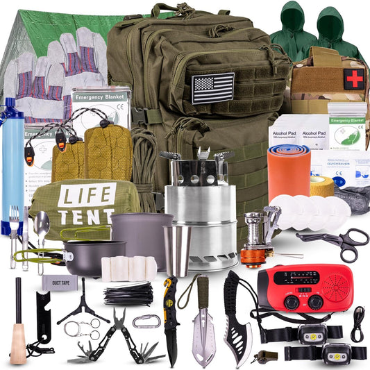 72-Hour Survival Kit | Emergency Bug Out Bag with First Aid, Water Filter, Food, Tools | 45L Tactical Backpack for Camping, Hiking, Outdoor Emergency Preparedness