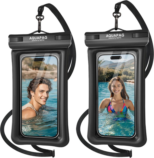 NEPHI IPX8 Floating Waterproof Phone Pouch 2 Pack-Up to 8.0"，Floating Phone Case for iPhone Andriod, Dry Bags for Vacation Beach Pool Kayak Cruise Travel Essentials (Black Black 2 Pack)
