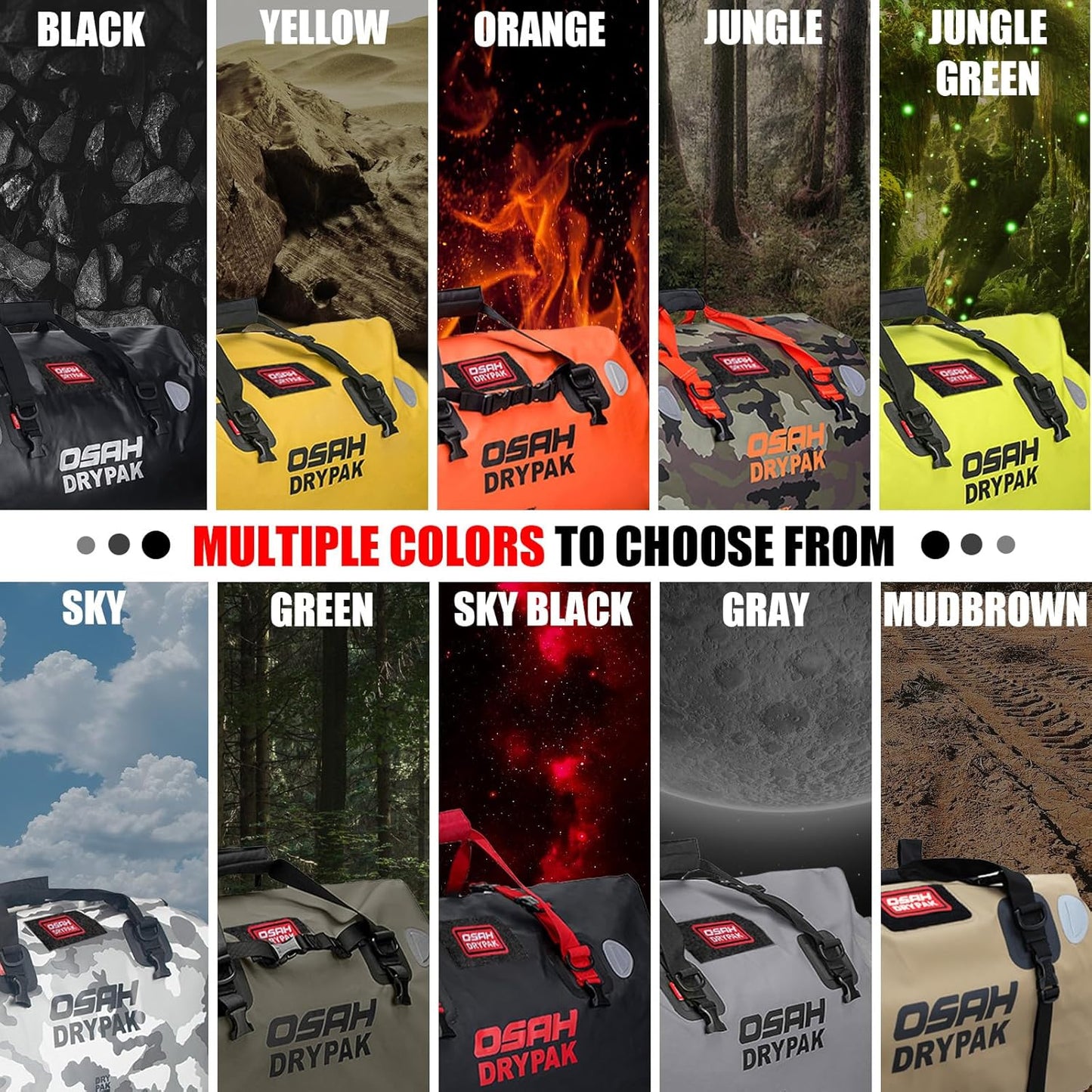 Waterproof Duffel& Luggage Bag - Motorcycle Dry Bag Tail Saddle Bags with Roll Top Closure,Large Storage Space,for Camping, Kayaking, Fishing & Traveling(Sky, 40L)