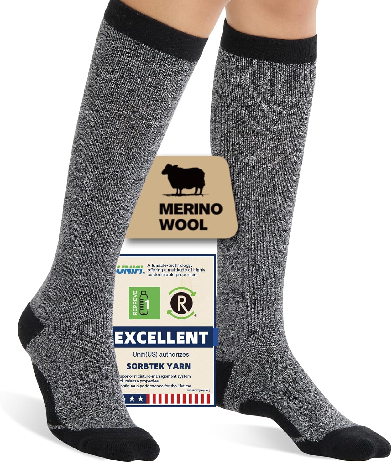 Merino Wool Compression Socks for Women Men, 15-20 mmHg Knee High Socks for Flying, Travel, Running