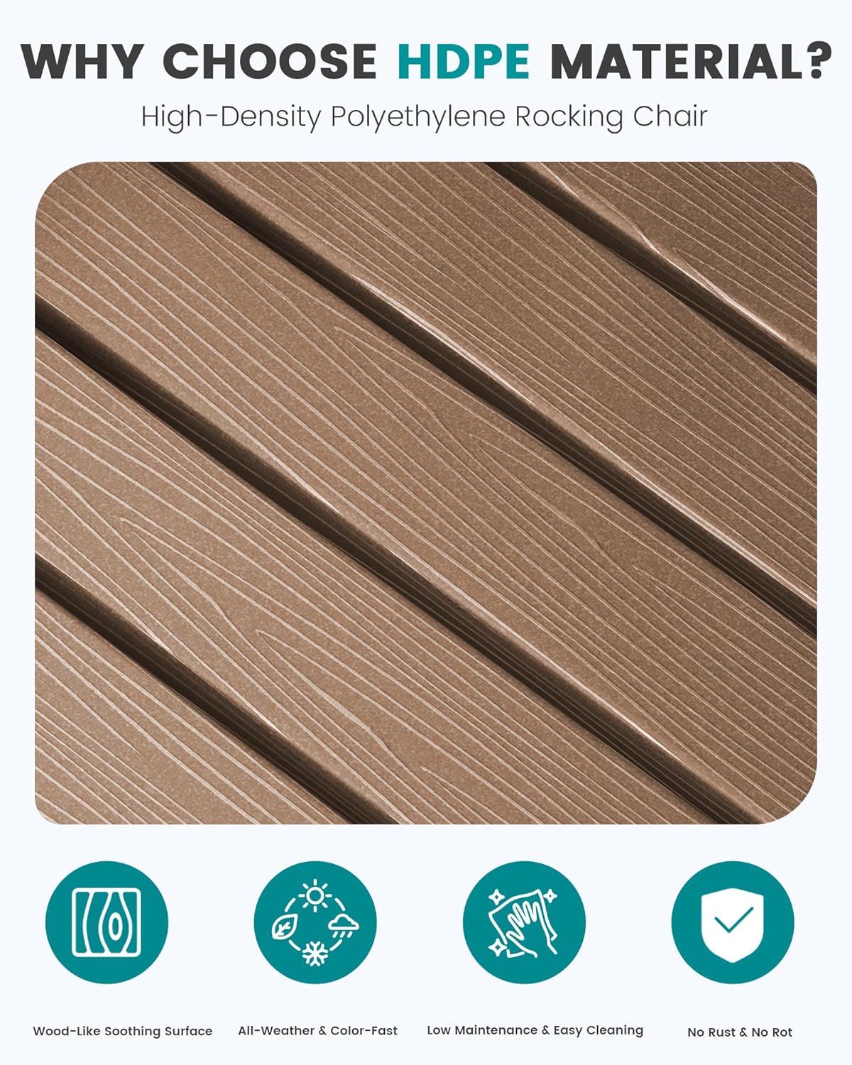 SERWALL Outdoor Rocking Chair Set of 2, HDPE Patio Rocking Chair All-Weather Porch Rocker for Balcony, Yard, Brown