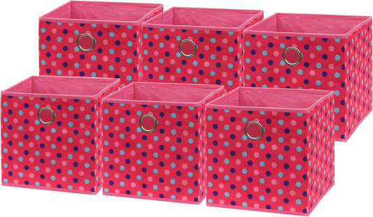 SIMPLE HOUSEWARE 10-Inch Collapsible Fabric Cube Storage Bin with Handles, Printed Design, 6 Pack, Pink