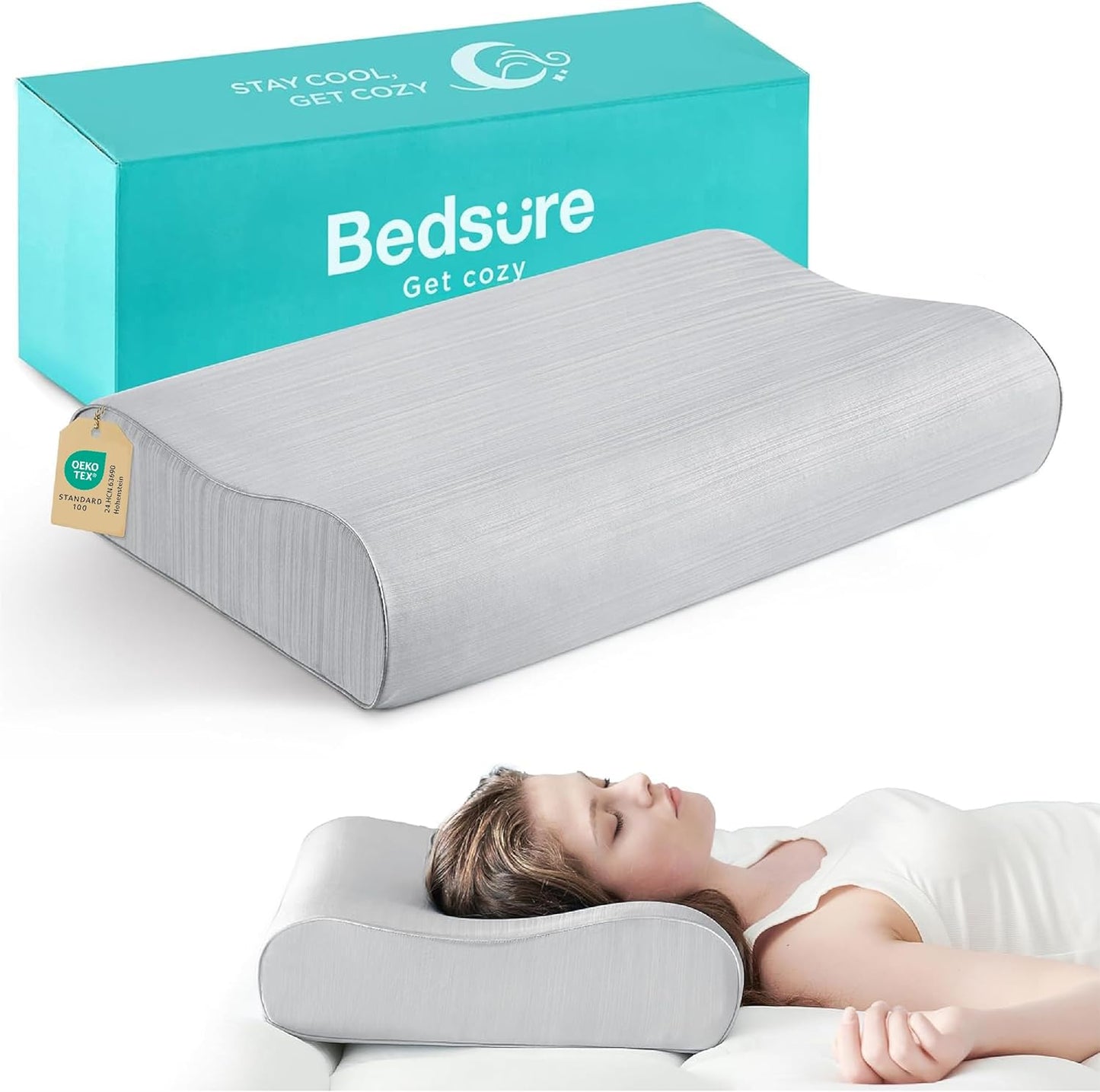 Bedsure Cervical Neck Support Pillow for Sleeping, Ergonomic Odorless Memory Foam Cervical Contour Orthopedic Pillow for Neck Pain Relief, for Side, Back, Stomach Sleeper