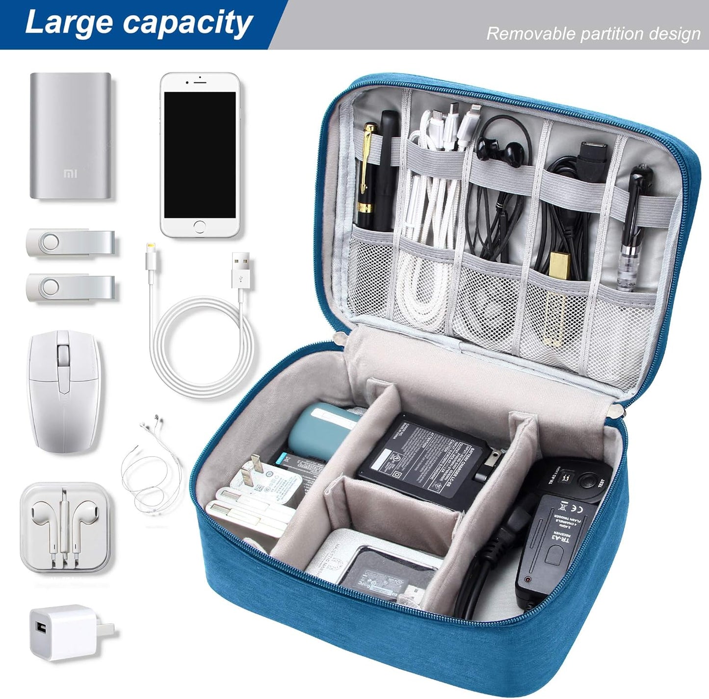 Electronics Organizer Travel Universal Cable Organizer Bag Waterproof Electronics Accessories Storage Cases for Cable, Charger, Phone, USB, SD Card, Hard Drives, Power Bank, Cords