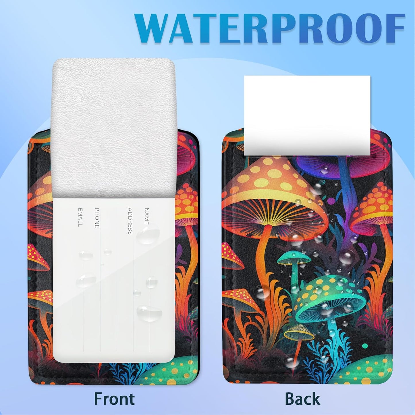 Set of 2 Colorful Mushrooms at Night Luggage Tags for Suitcases, Colorful Mushrooms Leather Suitcase Tag Name Identifiers Labels for Travel Bag Baggage Backpack