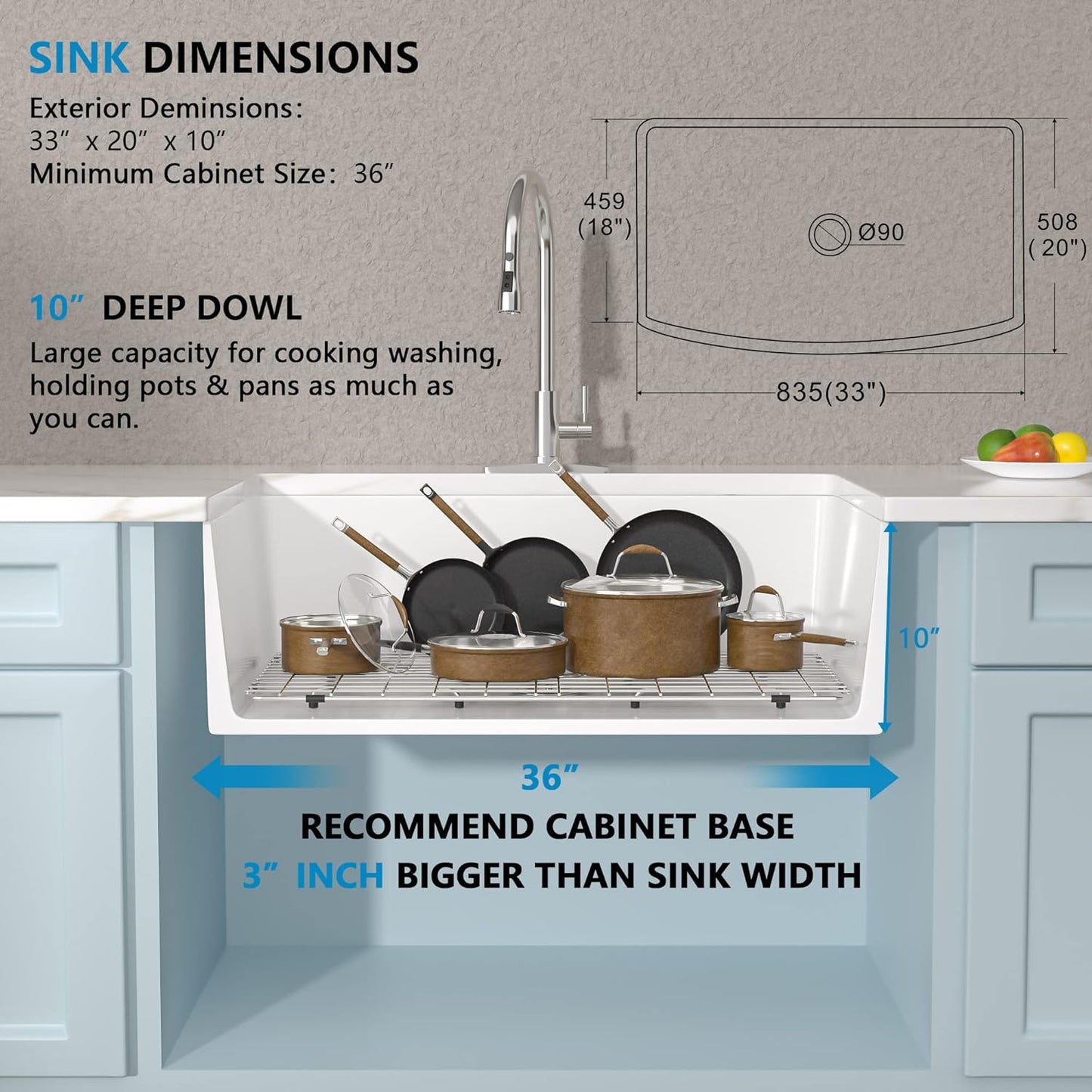 33 White Farm Sink - Fulorni 33"x20" Curved Apron Front Farmhouse Kitchen Sink Ceramic Porcelain Fireclay Single Bowl Farmer Style Basin