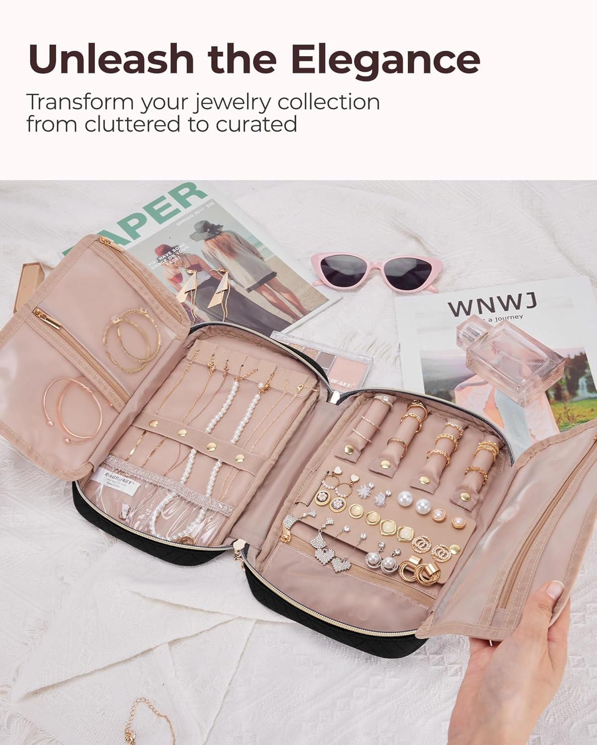 BAGSMART Jewelry Organizer Bag Travel Jewelry Storage Cases for Necklace, Earrings, Rings, Bracelet, Black