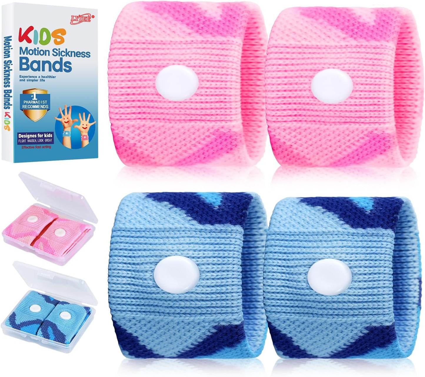 LYJEE Motion Sickness Bands for Kids, Travel Sickness Relief Wristbands, Anti-Nausea Wristbands for Car or Sea Sickness