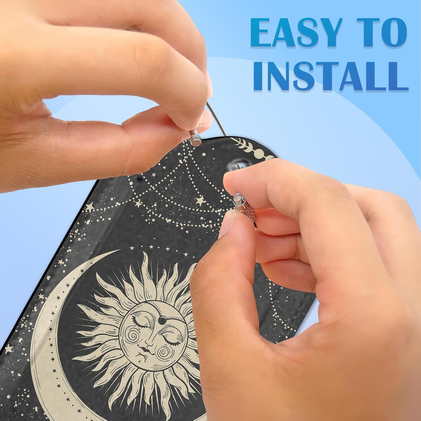 Boho Crescent Moon and Sun with Face Luggage Tags for Suitcases, 2 Pack Cute PU Leather Suitcase Tag Identifiers with Address Card for Baggage Tag