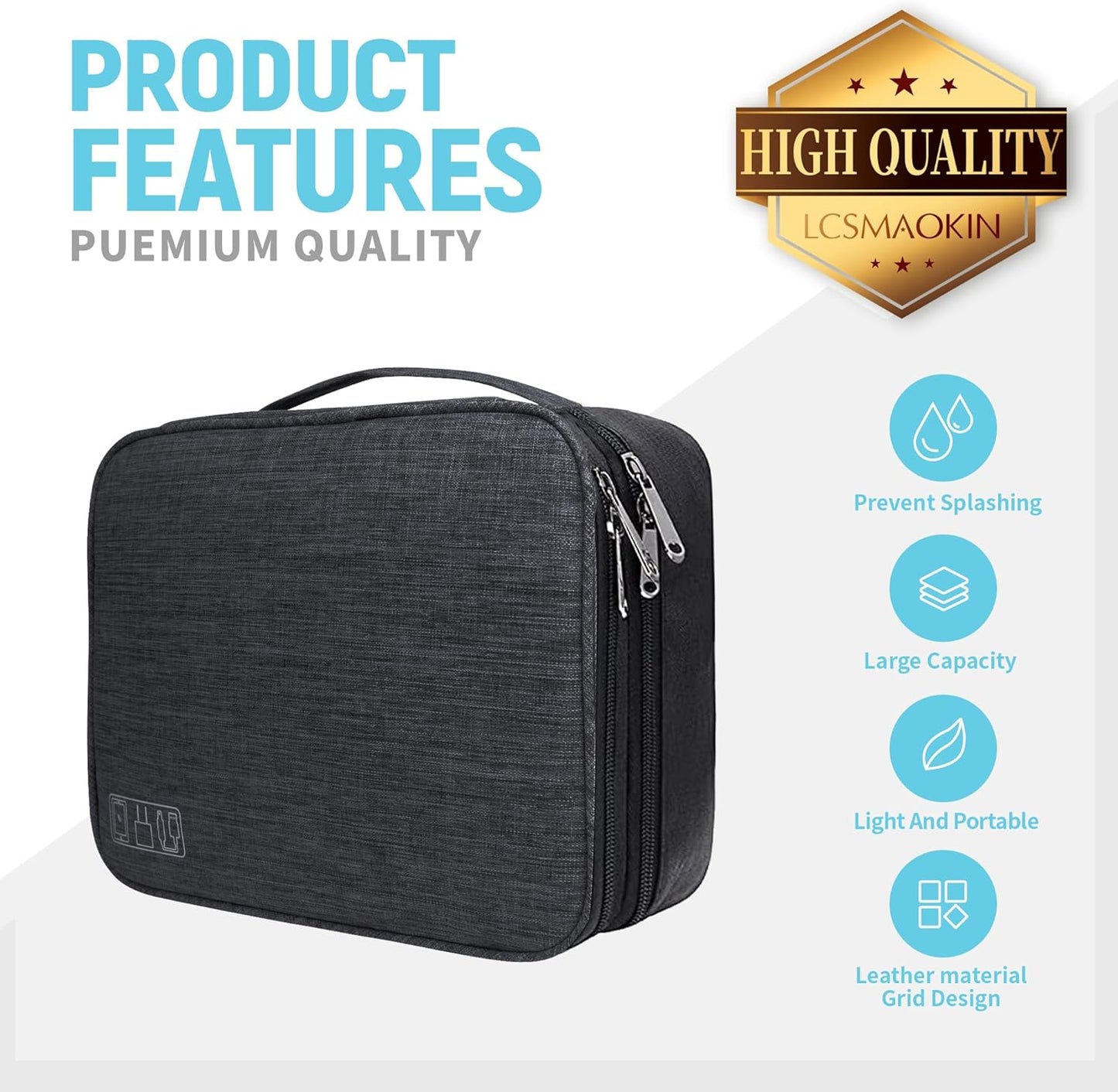 Electronics Travel Organizer,Large Double Layer Portable Waterproof Travel Organizer Bag for Charging Cable Storage,Ipad,Power Bank,Hard Drive,for Travel,Business,5pcs Cable Ties-Sky Blue