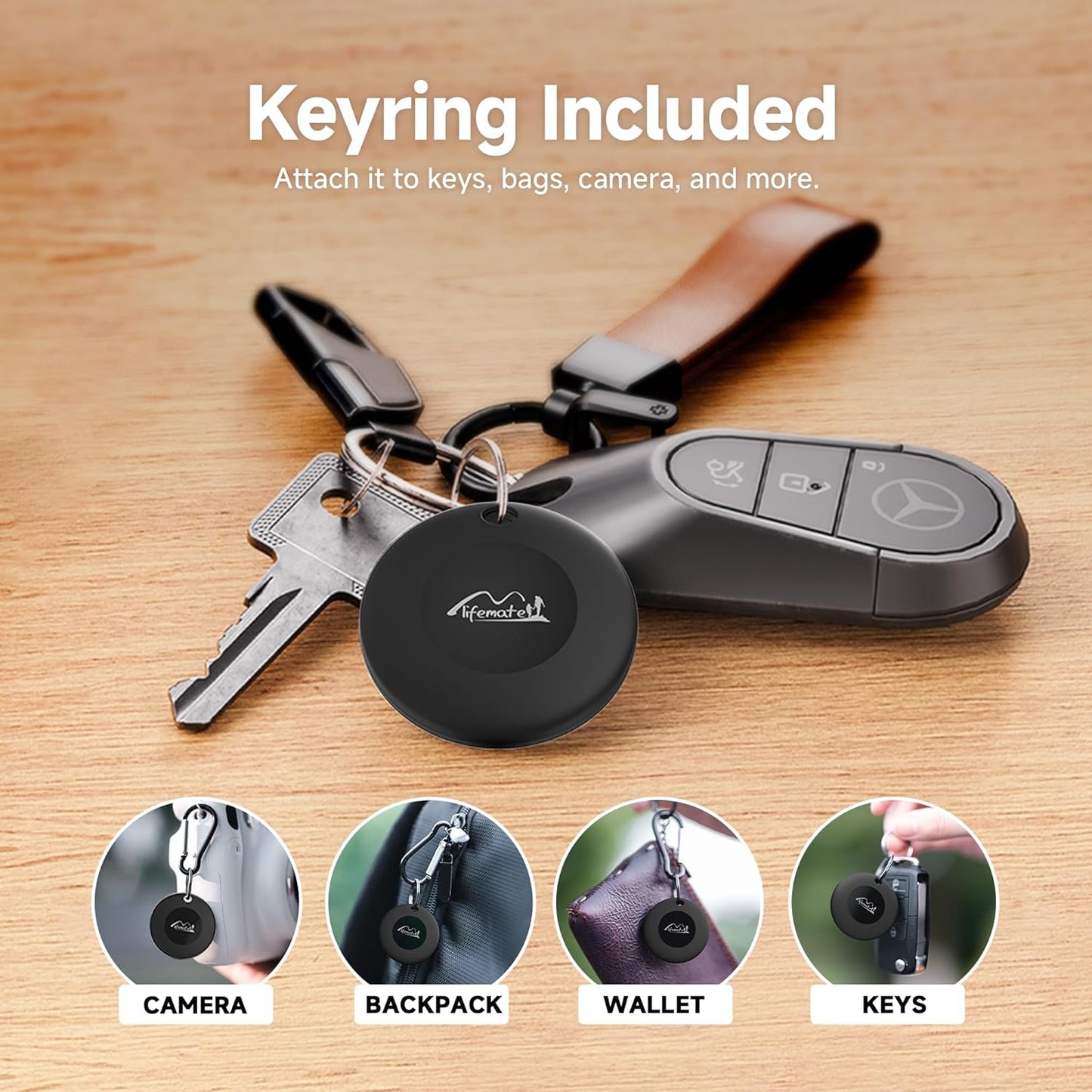 Lifetag Tracker for Android, Bluetooth Tracking Tag for Google Find My Device (Find Hub) App, Item Finder Locator for Keys, Luggage, Backpack, Purse (BLK, 4PCS)