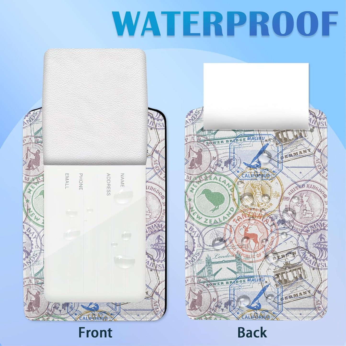 Travel Stamp,Travel Retro Labels Luggage Tags for Suitcases, 2 Pack Cute PU Leather Suitcase Tag Identifiers with Address Card for Baggage Tag