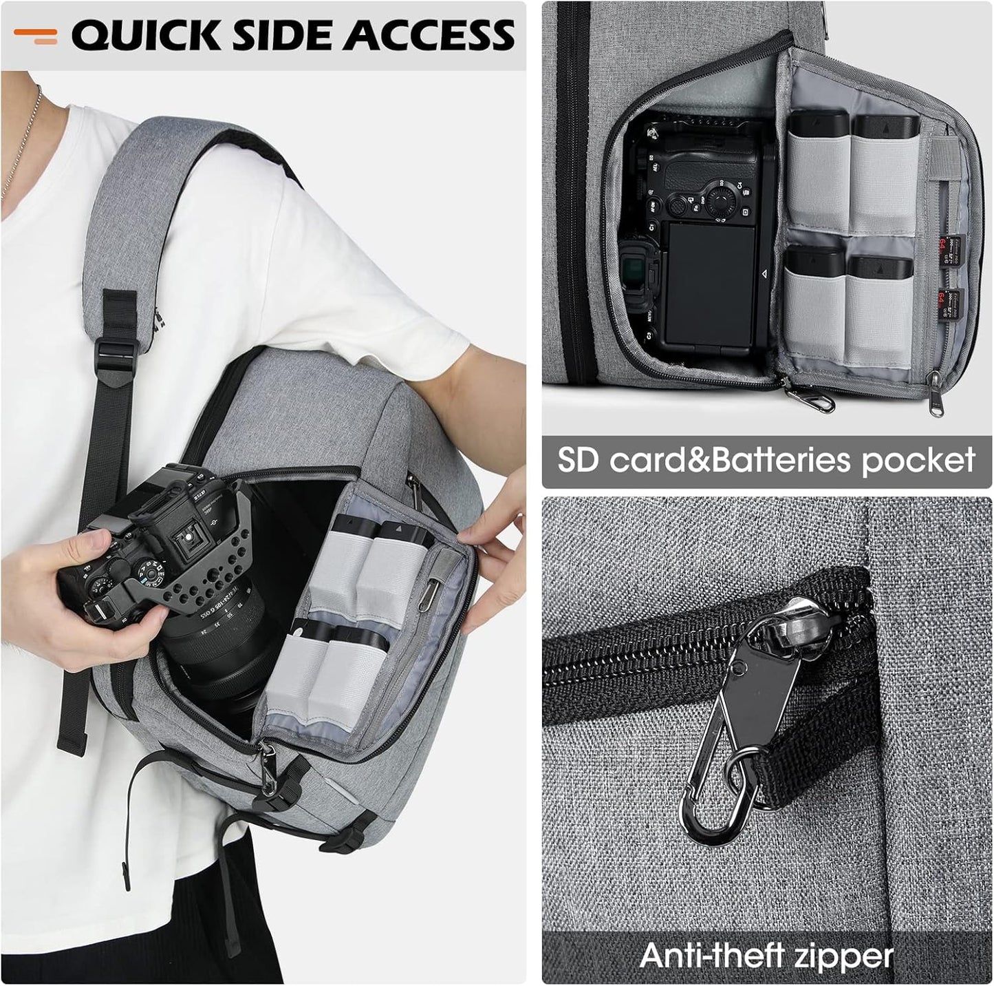 SDYSM Camera Bag Backpack Professional for DSLR SLR Mirrorless Camera Waterproof Laptop Back Pack 14 Inch with Rain Cover Anti Theft Travel Case Large Capacity Photography Backpack Grey