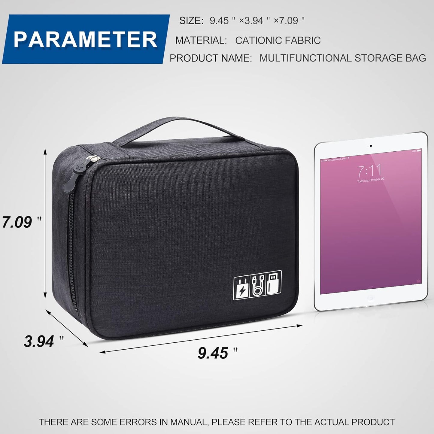 Electronics Organizer Travel Universal Cable Organizer Bag Waterproof Electronics Accessories Storage Cases for Cable, Charger, Phone, USB, SD Card, Hard Drives, Power Bank, Cords