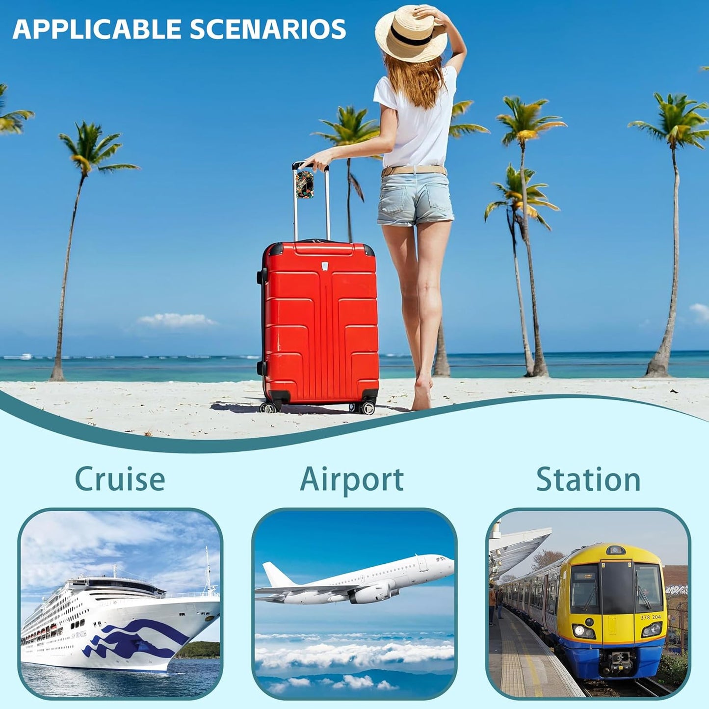 Black Cat and Flower Luggage Tag for Suitcase Set of 2 PU Leather Cute Luggage Tags with Stainless Metal Loop ID Label Privacy Flap Suitcase Tags for Women and Men Travel