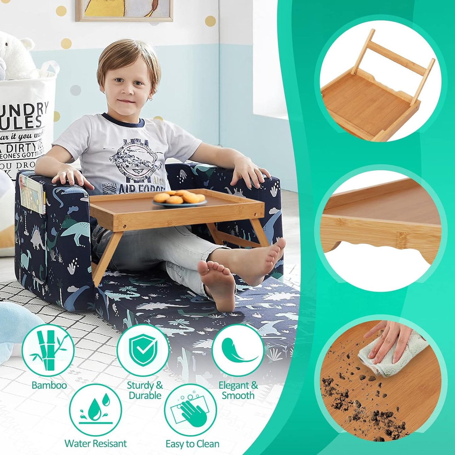 Artmeer Bed Tray Table with Folding Legs,Bamboo Breakfast in Bed for TV Table, Laptop Computer Tray,Eating,Snack Tray(Bamboo) Extra-Large Size