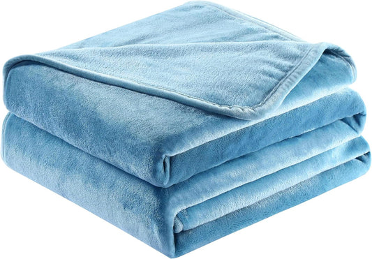 Surii Home Luxury Microfiber Flannel Blanket, Super Soft, Warm, Cozy, Fluffy, and Breathable, Perfect Throws for Bed, Couch, Sofa, for All Season Use. 350GSM Queen Size 90x90 Inches(Sky Blue)
