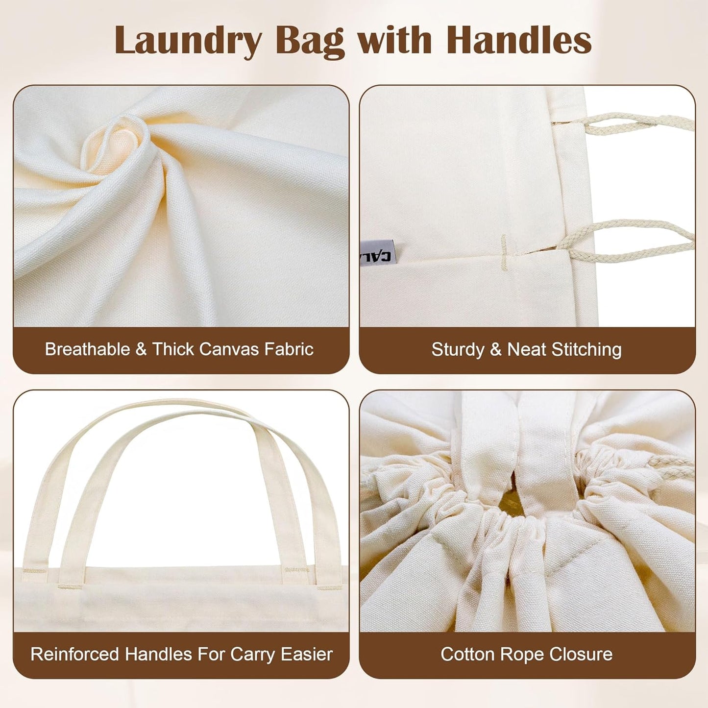 Canvas Laundry Bag 33"x 35", Thick Cotton Laundry Bag with Handles & Drawstring, Extra Large Heavy Duty Washable Basket Liner Hamper Liner Canvas Storage Sack (Beige XL, 1 Pack)