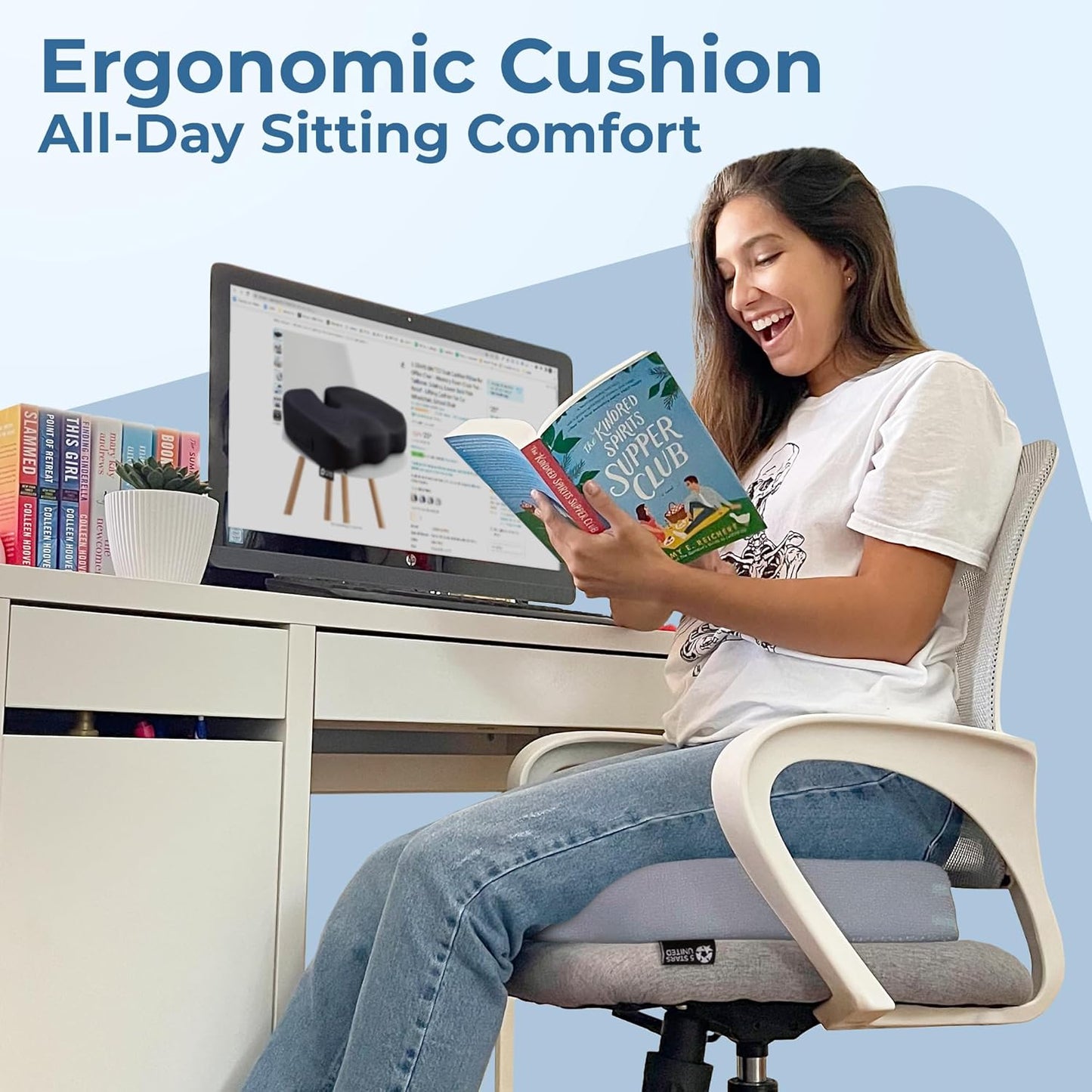 5 STARS UNITED Seat Cushion for Tailbone Pain Relief – Large Memory Foam Cushion for Coccyx, Hip, Sciatica & Post-Surgery Recovery – Wheelchair, Car, Desk, Gaming & Office Chairs, Light Gray