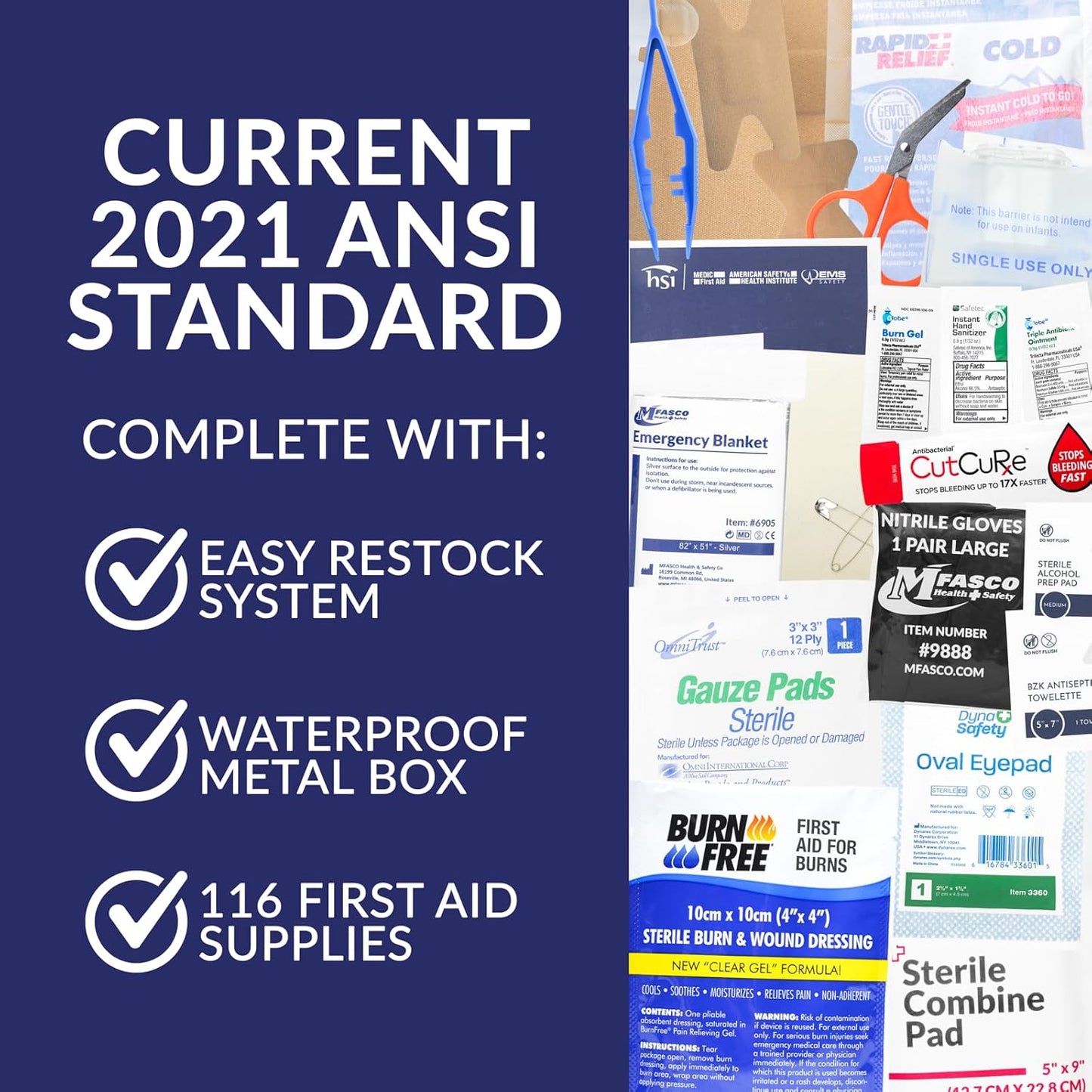 MFASCO Vehicle First Aid Kit - DOT/ANSI/OSHA Compliant - Metal - Portable & Mountable - Waterproof - First Aid Kits for Businesses, Construction, Commercial Vehicles, Workplaces - 115 Pcs