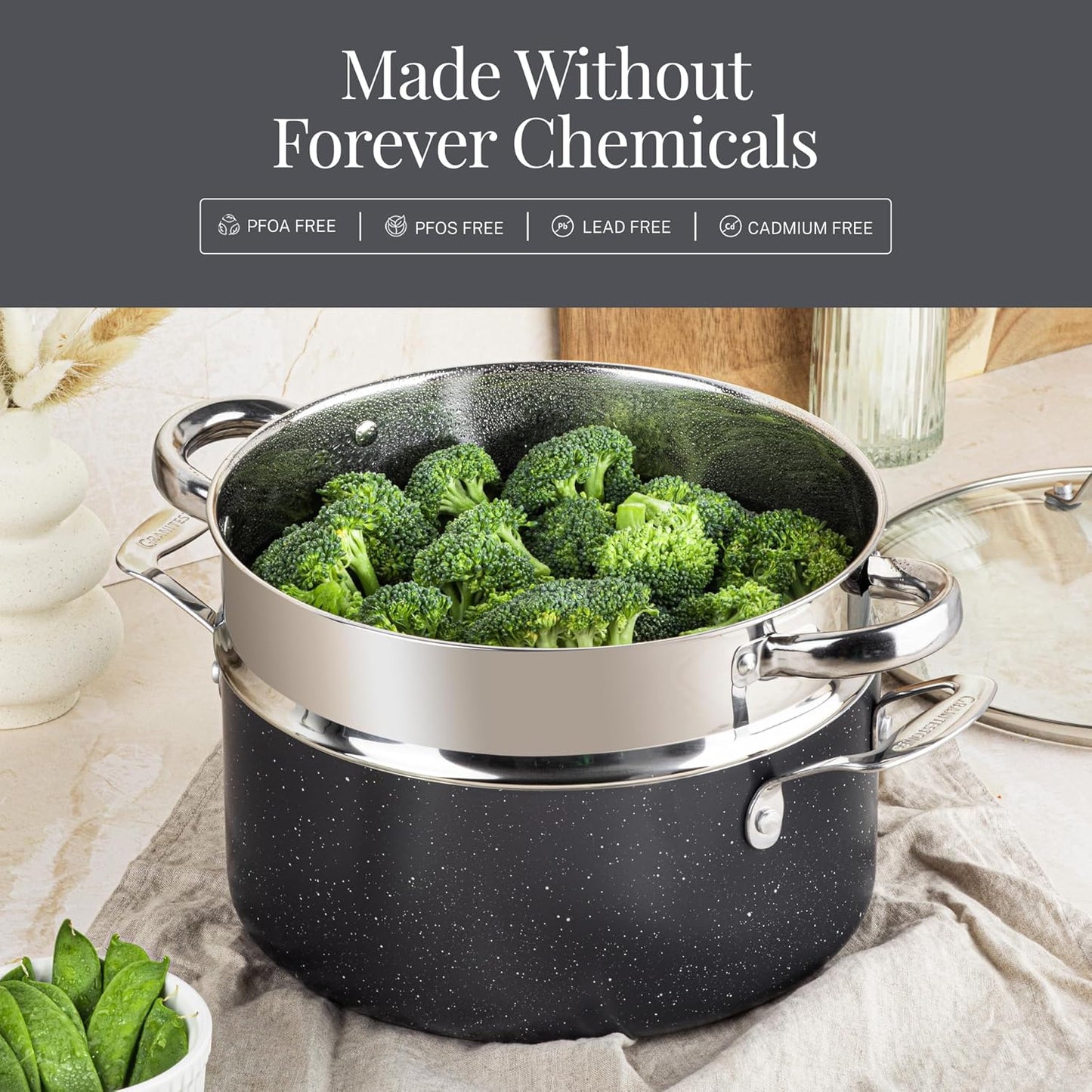 Granitestone 20 Pc Ceramic Cookware Set Nonstick, Complete Pots and Pans Set Non Stick for Kitchen with Bakeware, Cooking Utensils & Steamer, Non Toxic Made Without PFOA PFOS, Oven & Dishwasher Safe