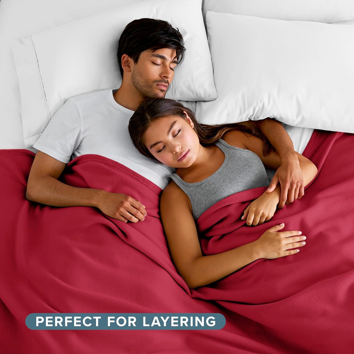 Bare Home Polar Fleece Blanket - Extra Long - Red - Warm & Cozy - Premium Fleece Throw for Bed, Sofa, Camping, Travel and Cold Nights - Lightweight Blanket (Twin/Twin XL, Red)