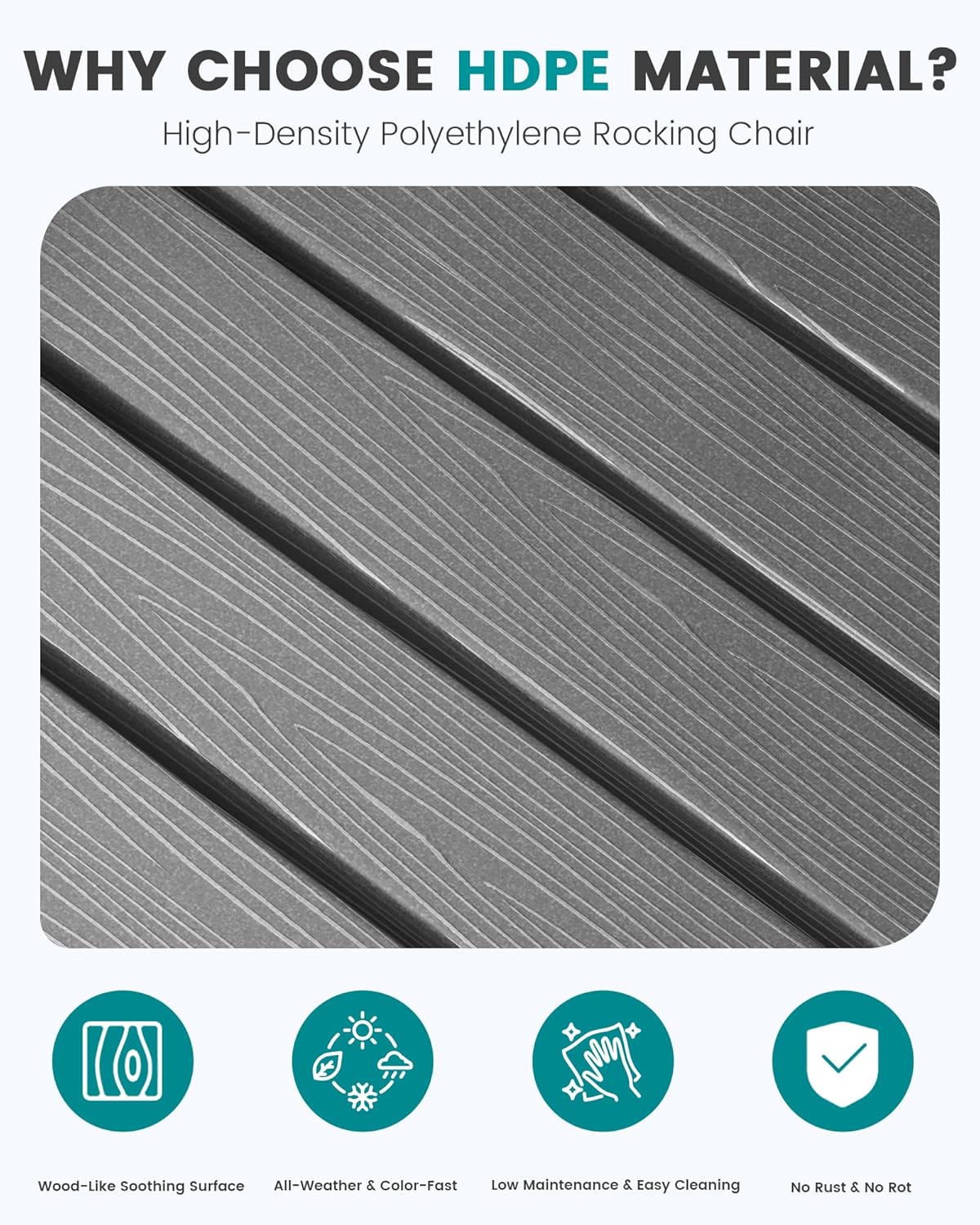 SERWALL Outdoor Rocking Chair Set of 2, HDPE Patio Rocking Chair All-Weather Porch Rocker for Balcony, Yard, Gray