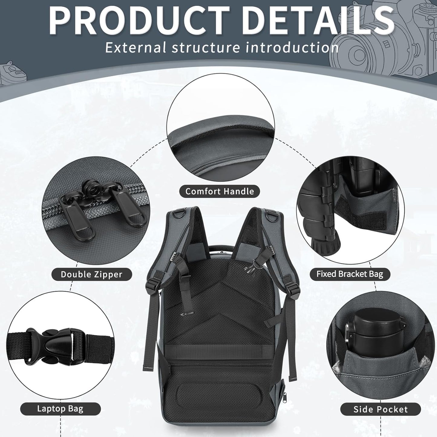 TORIBIO Camera Backpack, Hardshell DSLR Photography Camera Bag, Waterproof Hard Shell Camera Case with Tripod Holder & 15.6" Laptop Compartment Compatible with Canon/Nikon/Sony/DJI Mavic Drone