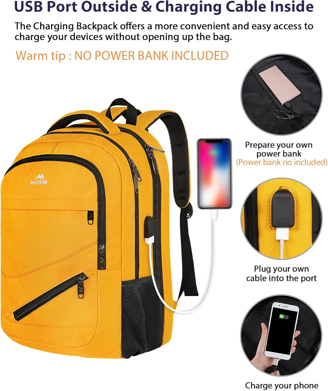 MATEIN 17 Inch Travel Backpack, Water Resistant Commute Work Carryon Bag with USB Charging Port & Luggage Sleeve, Fashion Large College Laptop Daypck, Warm Gifts Backpack for Men Women