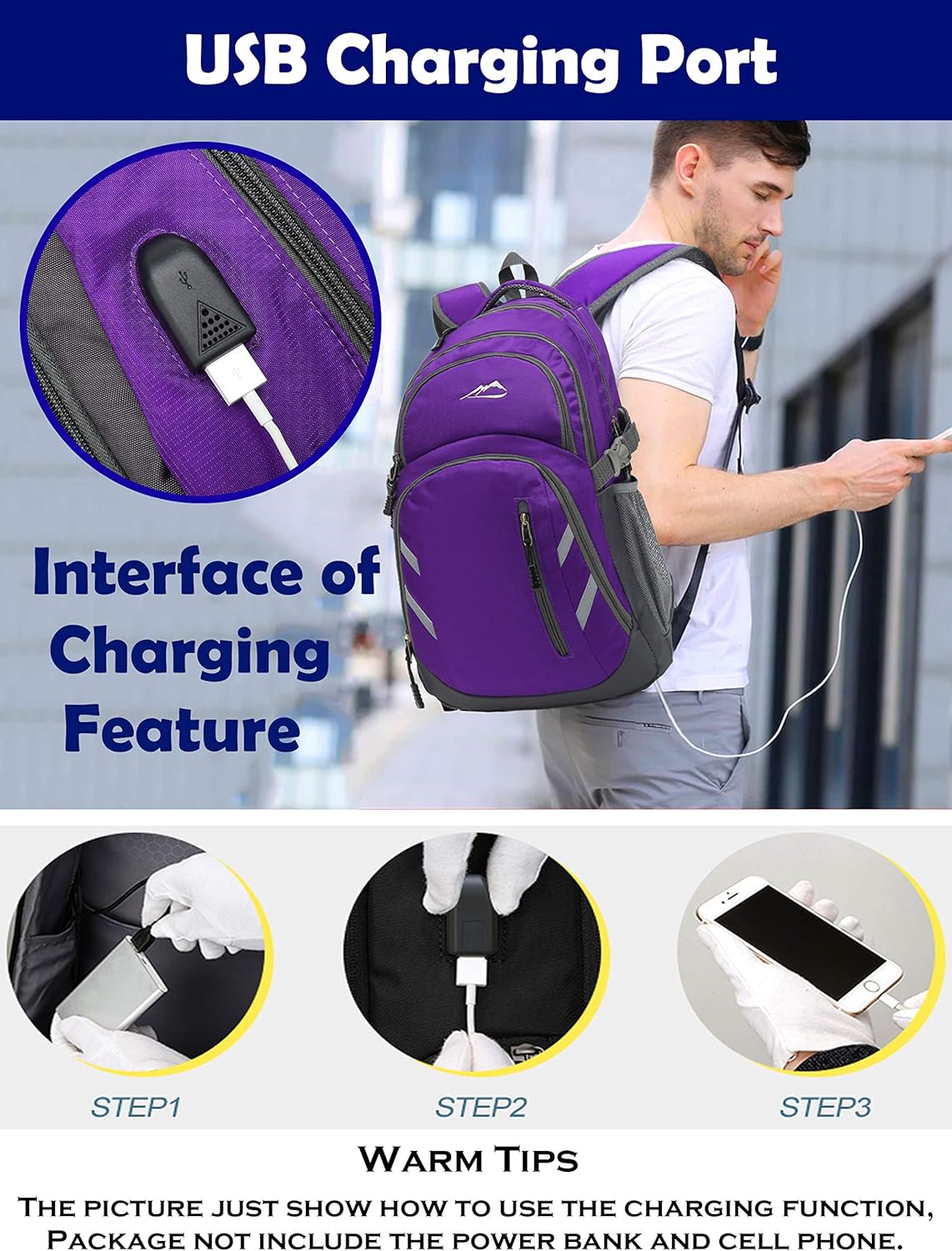 ProEtrade Backpack Bookbag for College Laptop Travel, Fit Laptop Up to 15.6 inch with USB Charging Port Multi Compartment Anti theft, Gift for Women Men (Purple)