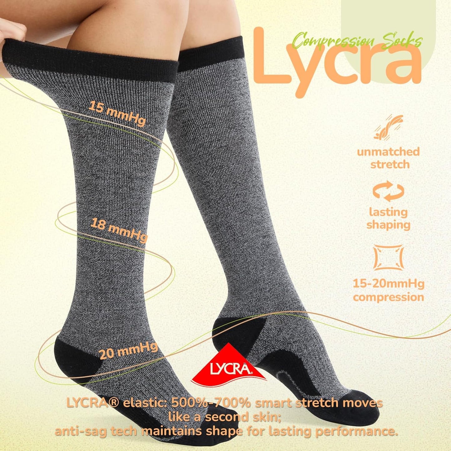 Merino Wool Compression Socks for Women Men, 15-20 mmHg Knee High Socks for Flying, Travel, Running