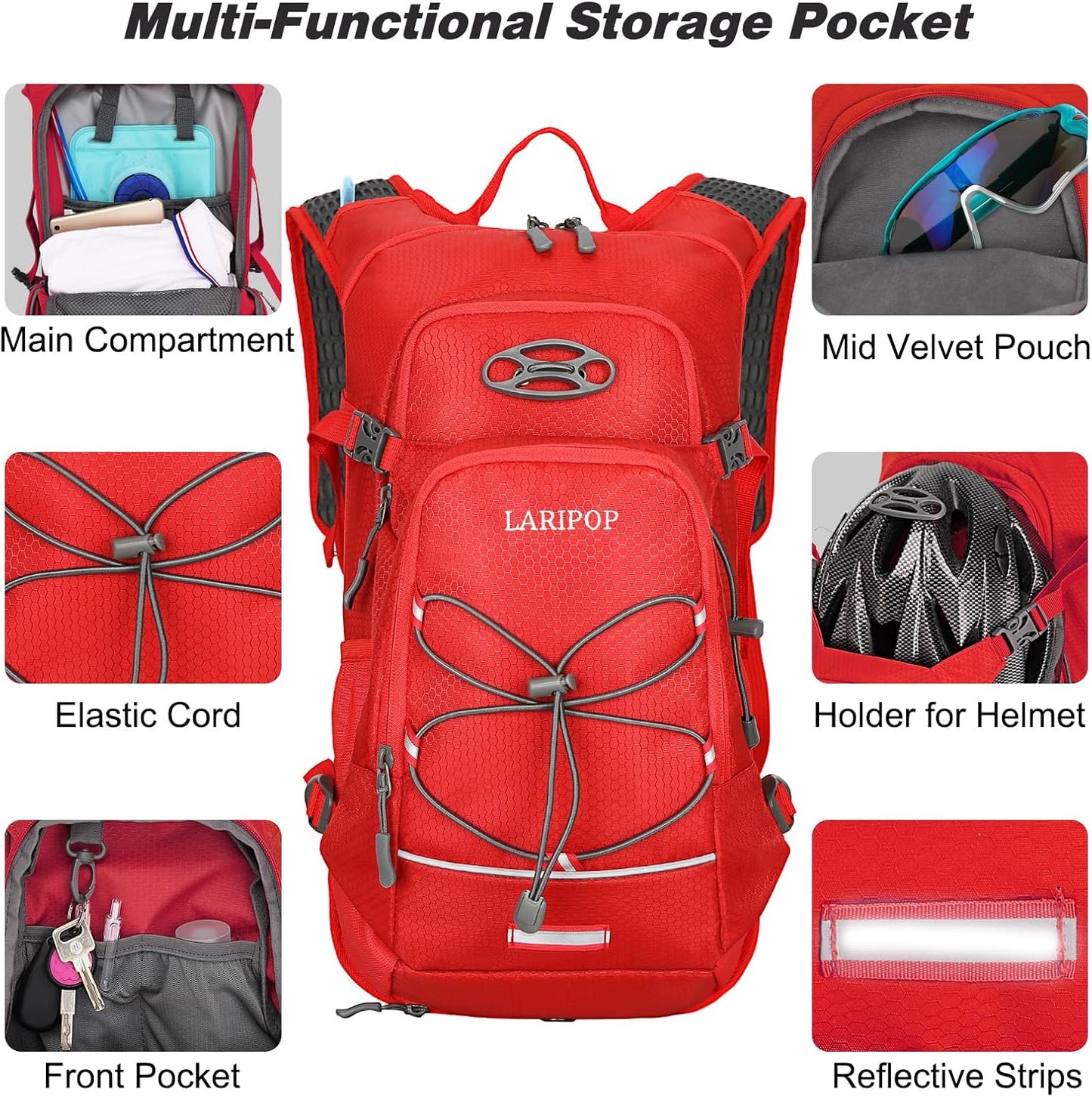 LARIPOP Hydration Backpack, 18L Hiking Backpack with 2L Water Bladder, Lightweight Water Pack for Cycling, Hiking, Biking
