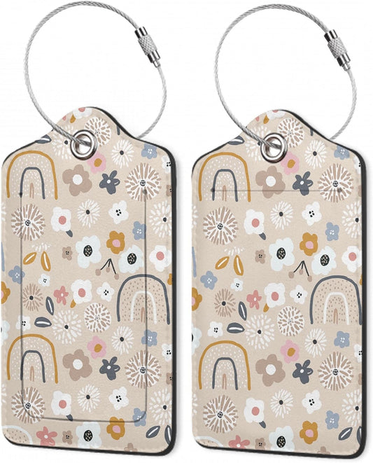 2Pcs Luggage Tag for Suitcase Boho Flowers Rainbow Cute Suitcase Tag with Privacy Flap & Name ID Label & Metal Loop,Travel Bag Luggage Tags for Women