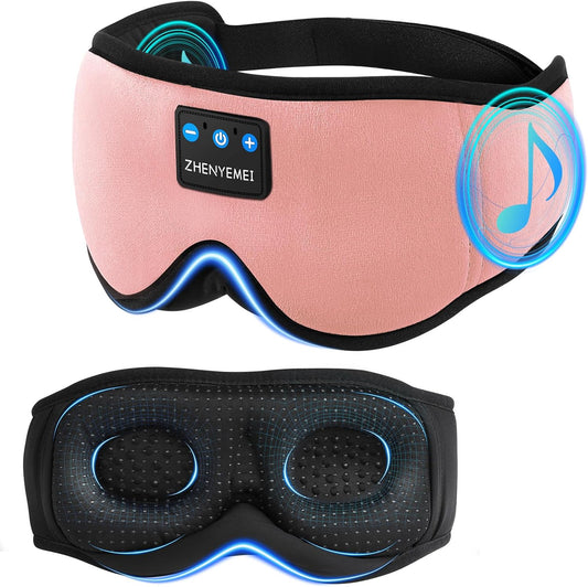 3D Sleep Mask with Bluetooth Headphones, Sleeping Headphones for Side Sleepers, Wireless Music Eye Mask with Ultra-Thin Stereo Speakers for Men, Women, Tech Gifts, Pink