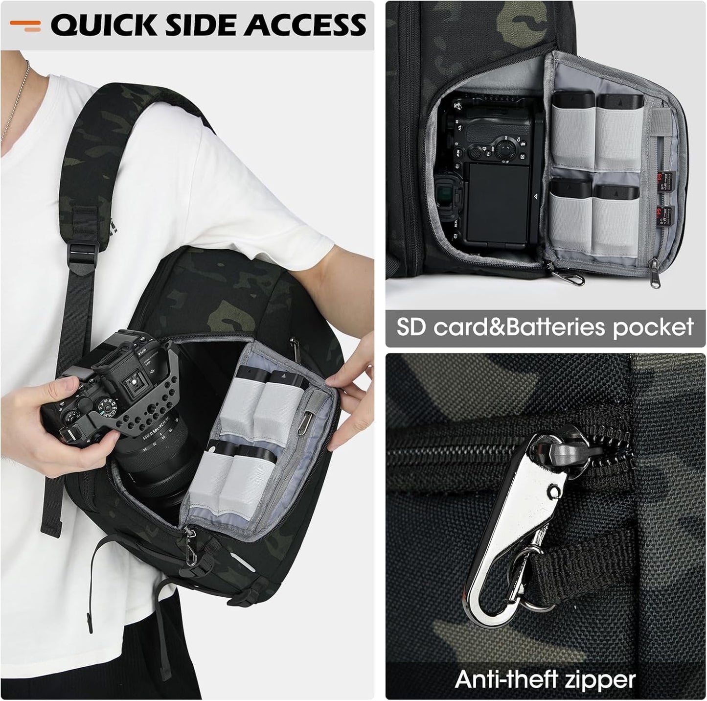 SDYSM Camera Bag Backpack Professional for DSLR SLR Mirrorless Camera Waterproof Laptop Back Pack 14 Inch with Rain Cover Anti Theft Travel Case Large Capacity Photography Backpack Camouflage