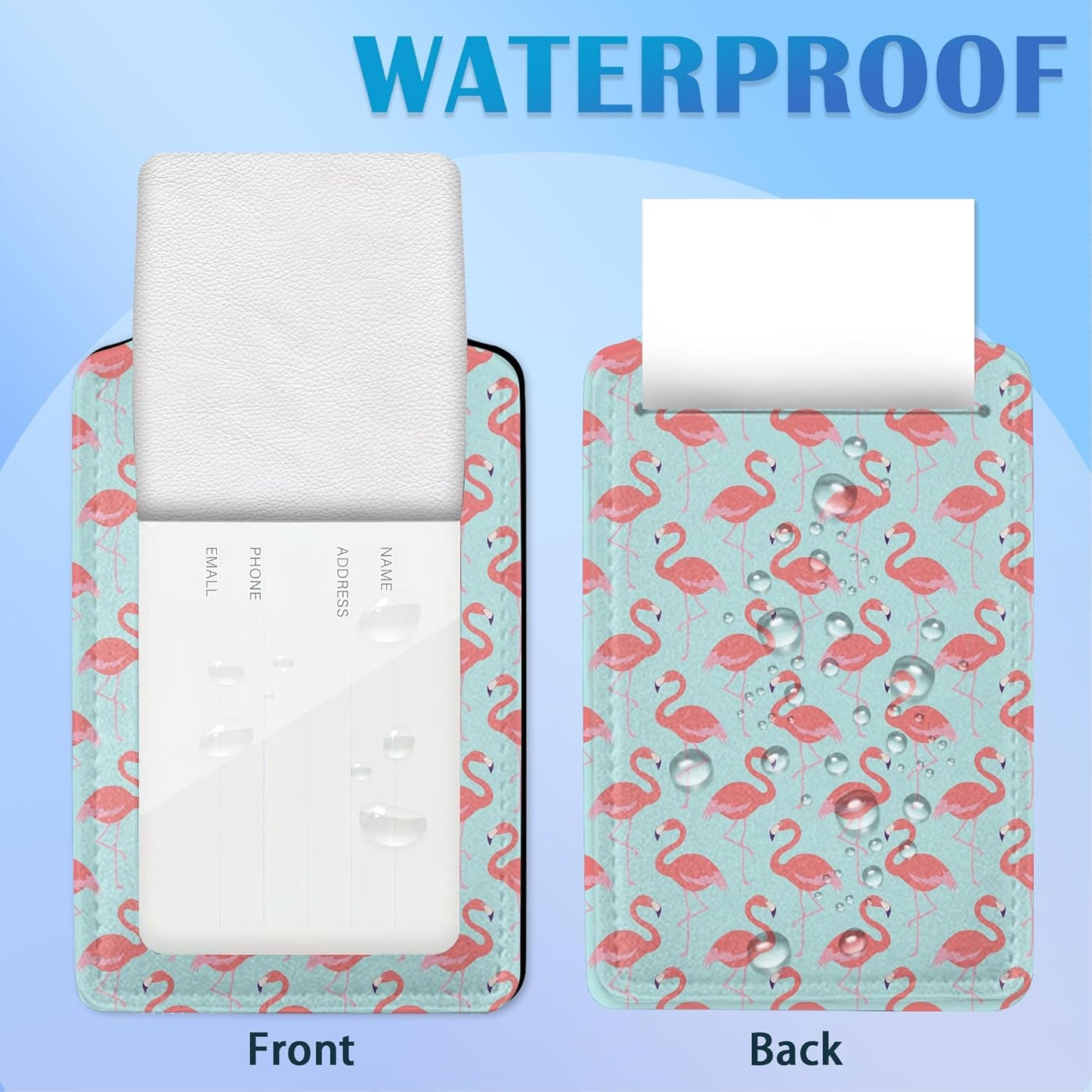 2 Pack Funny Luggage Tags with for Suitcases, Pink Flamingos PU Leather Luggage Tag Accessories Privacy Cover ID Label with Stainless Steel Loop for Travel Bag for Women Girls Teens