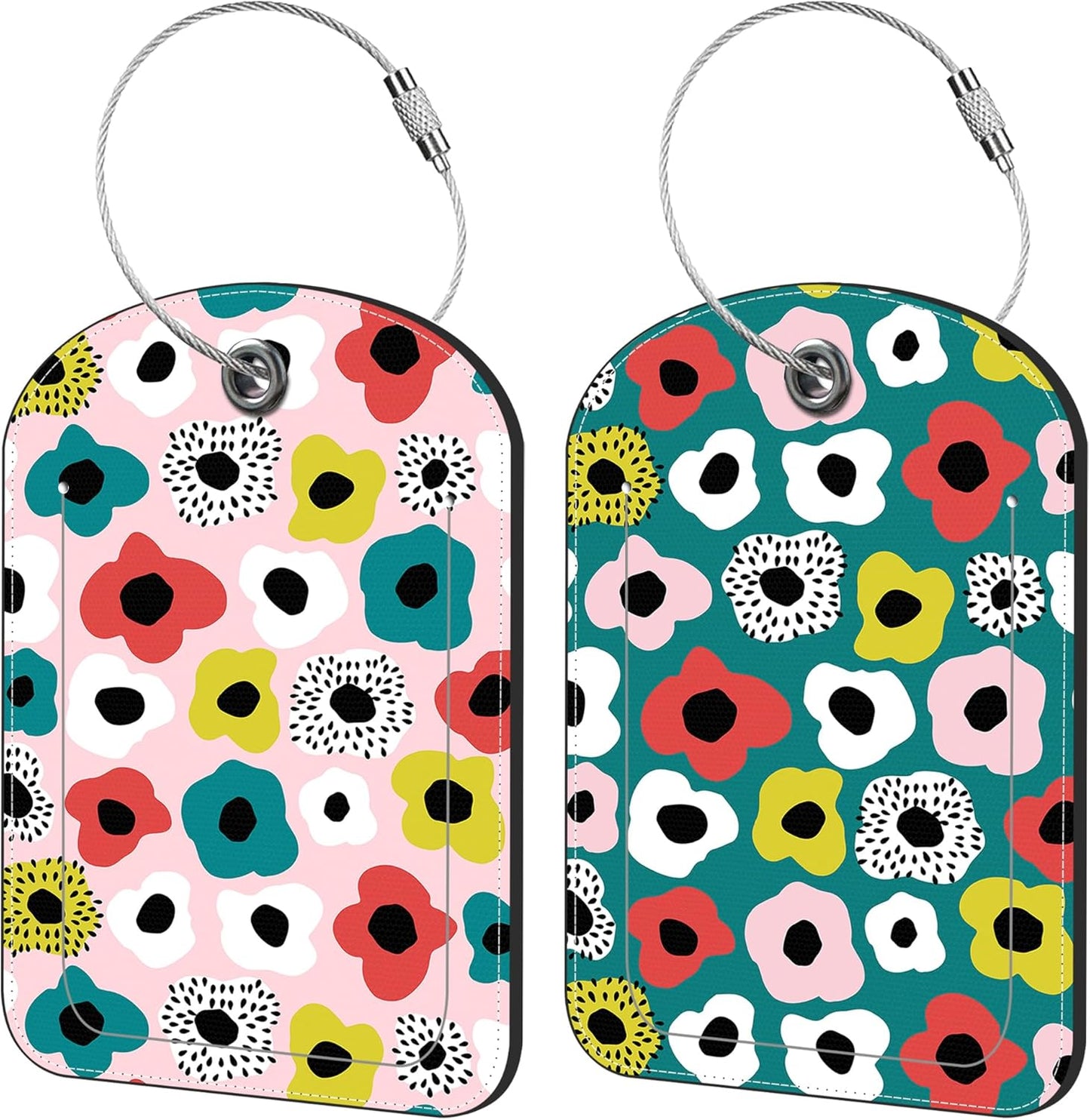 Retro Style Flowers Luggage Tag for Suitcase Set of 2 PU Leather Cute Luggage Tags with Stainless Metal Loop ID Label Privacy Flap Suitcase Tags for Women and Men Travel