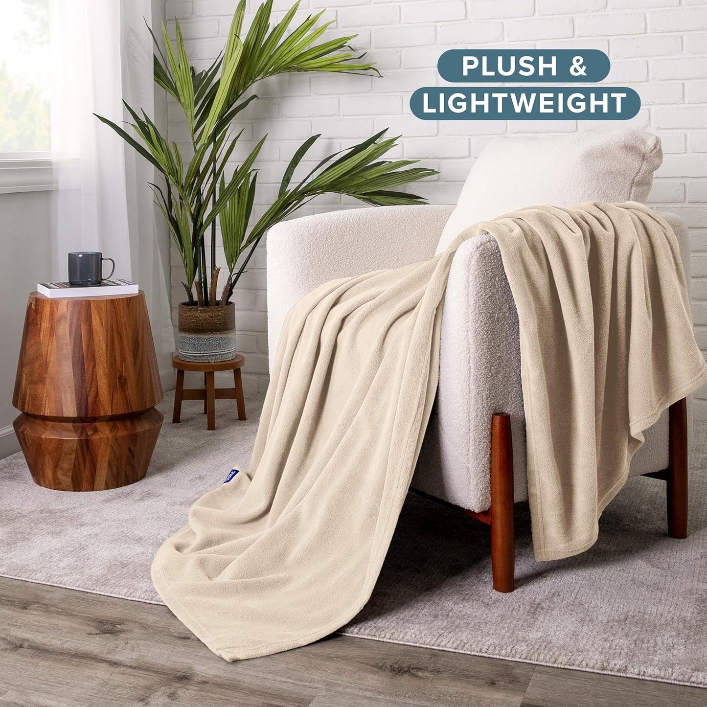 Bare Home Polar Fleece Blanket - Extra Long- Sand - Warm & Cozy - Premium Fleece - Throw for Bed, Sofa, Camping, Travel and Cold Nights - Lightweight Blanket (Twin/Twin XL, Sand)