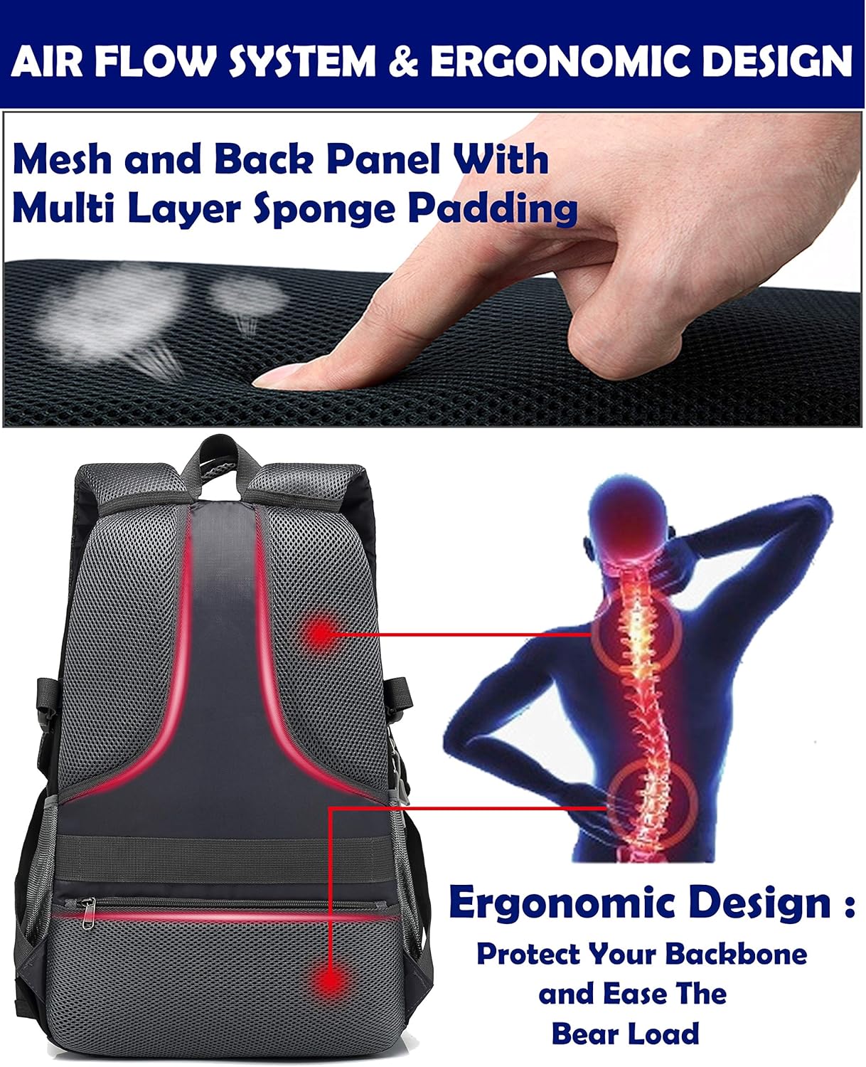 ProEtrade Backpack Bookbag for College Laptop Travel, Fit Laptop Up to 15.6 inch with USB Charging Port Multi Compartment Anti theft, Gift for Women Men (Black)