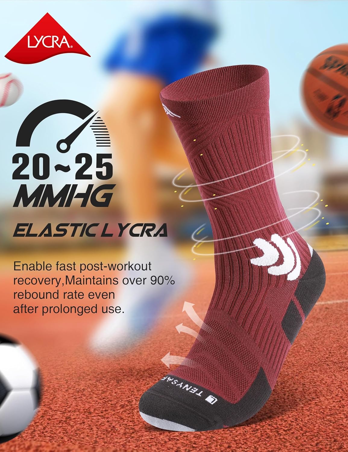 Men's Compression Running Socks: Coolmax Athletic Crew Socks Moisture Wicking Anti-Blister Cushion for Hiking 3 Pairs